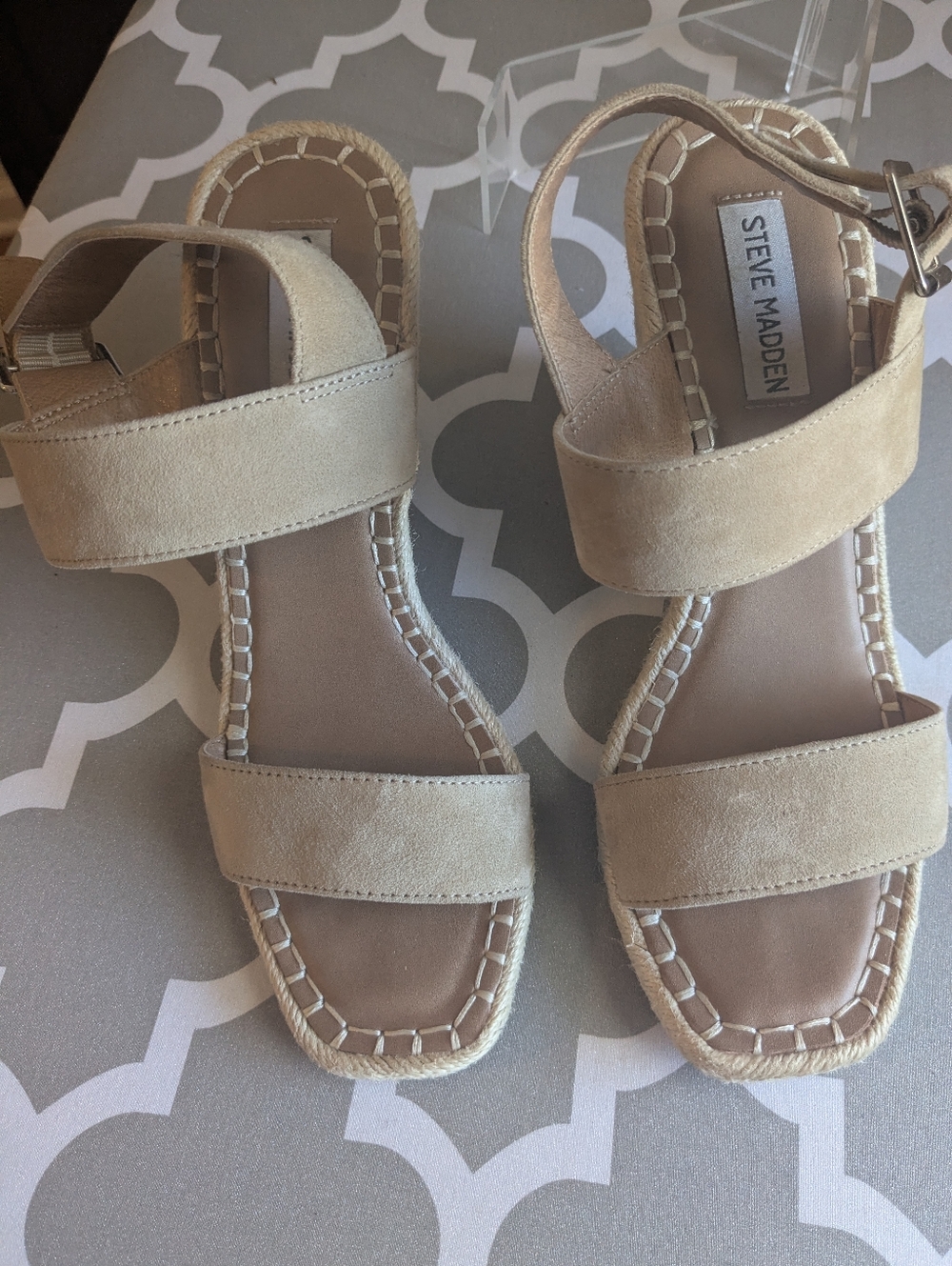 Steve Madden Beige Suede Double-Strap Sandals
